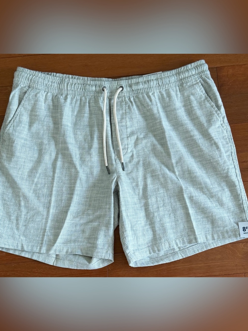 NWT XL George Men’s Teal Stripe Stretch Shorts 8” Inseam Elastic Waist